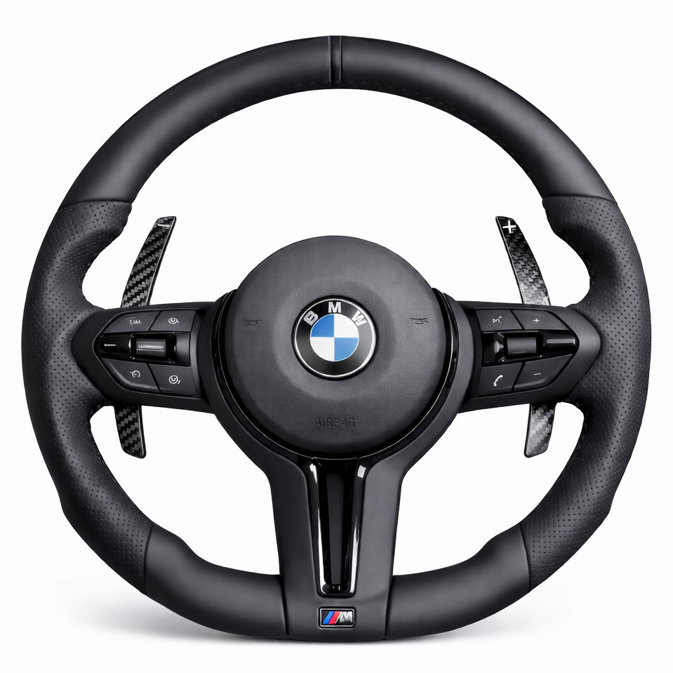 Black Leather BMW Flat Bottom Steering Wheel
