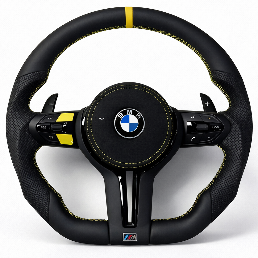 Black + Yellow Leather BMW Steering Wheel