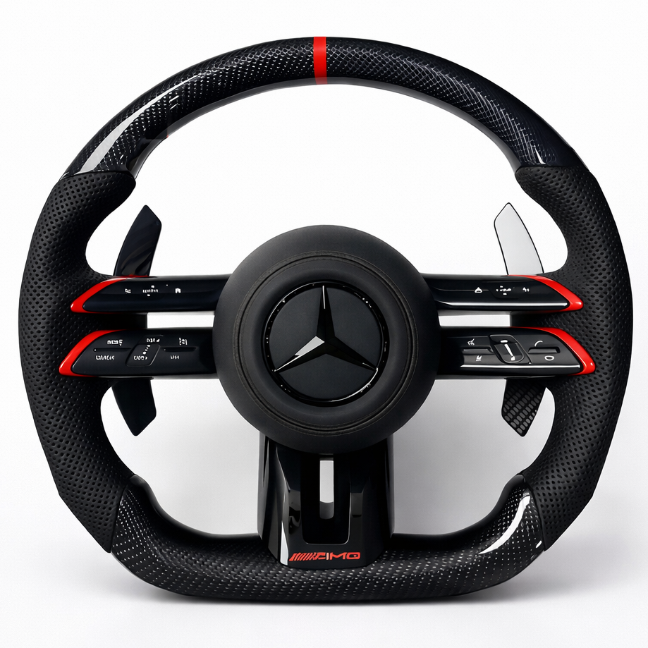 Black Carbon Fibre Leather Red Stripe Mercedes-AMG Steering Wheel