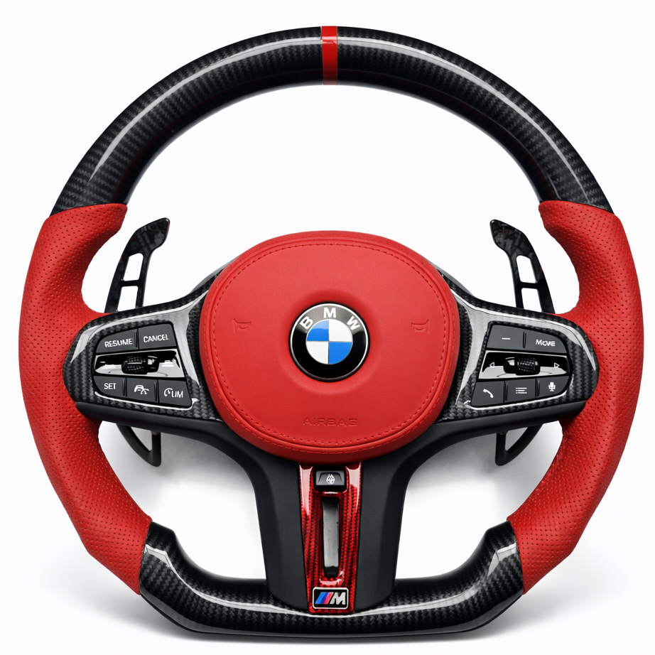 Red Leather Carbon Fibre Red Stripe BMW G-Series Steering Wheel
