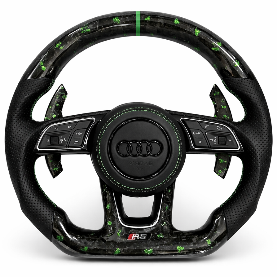 Green Forged Carbon Fibre Leather Green Stripe Audi RS Steering Wheel
