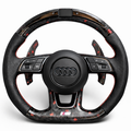 Red Forged Carbon Fibre Black Leather Rev LED Audi Steering Wheel