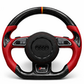 Carbon Fibre Red Perforated Leather German Stripe Audi S Steering Wheel
