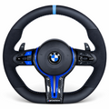 Black Alcantara Light Blue Centre Stripe BMW Steering Wheel