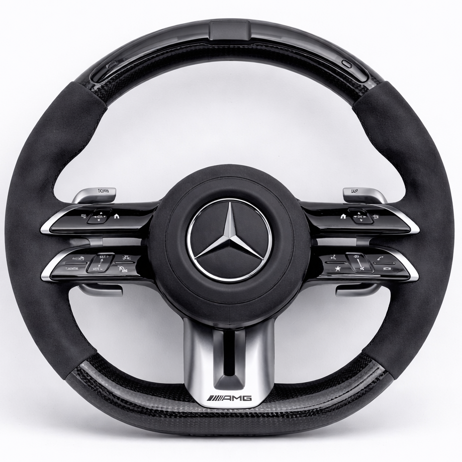 Black Carbon Fibre & Alcantara Rev LED Mercedes-AMG Steering Wheel