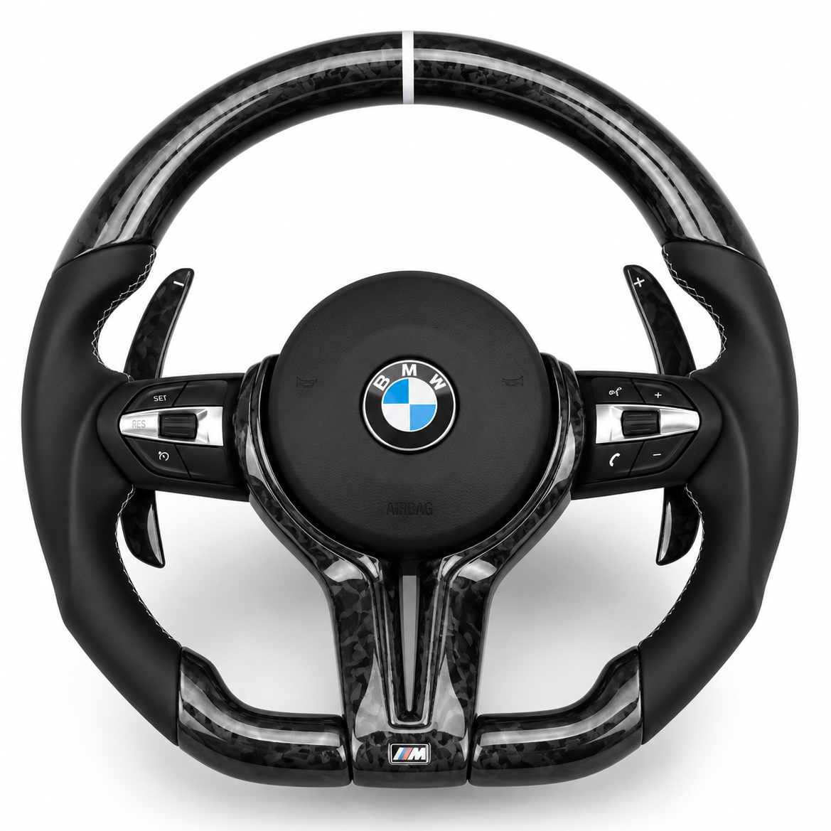 Black Carbon Fibre Black Leather BMW Steering Wheel