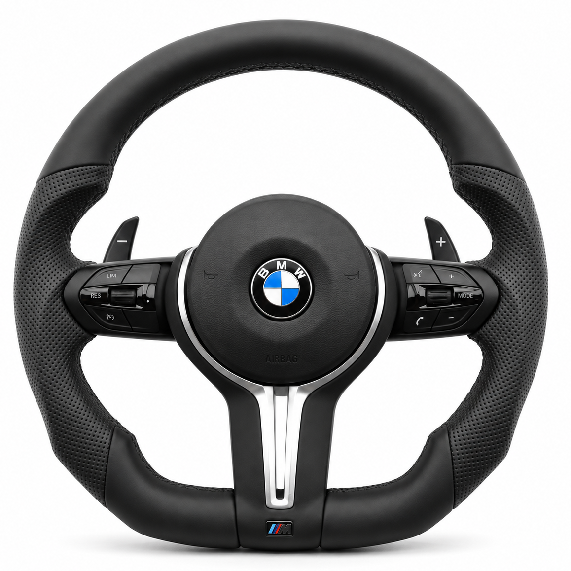 Black Leather Flat Bottom BMW M-Sport Steering Wheel