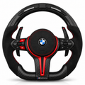 Black Alcantara Black Carbon Fibre BMW Steering Wheel with Red Accents and Rev LEDs