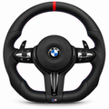 Black Leather BMW M Steering Wheel with Red Accent