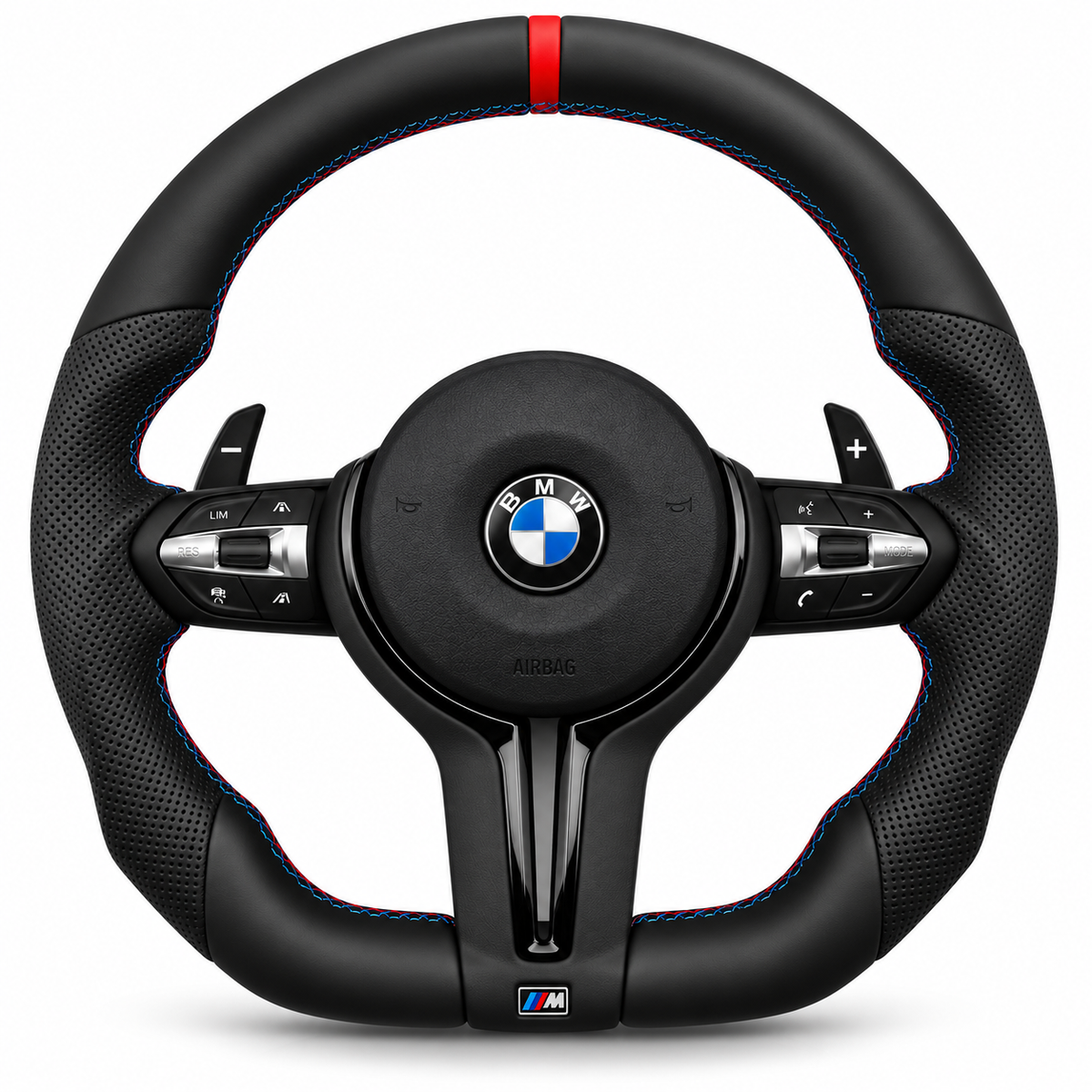 Black Leather BMW M Steering Wheel with Red Accent